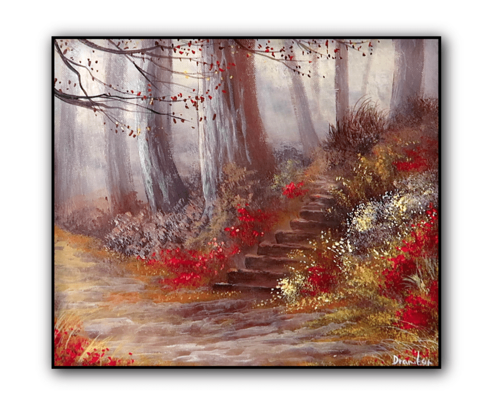 Misty Forest Path | Step by Step Acrylic Painting of Autumn Trail 1