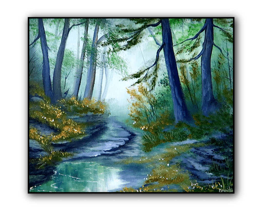 Peaceful Forest Creek | Step by Step Acrylic Painting Techniques | Oval Brush Art 1