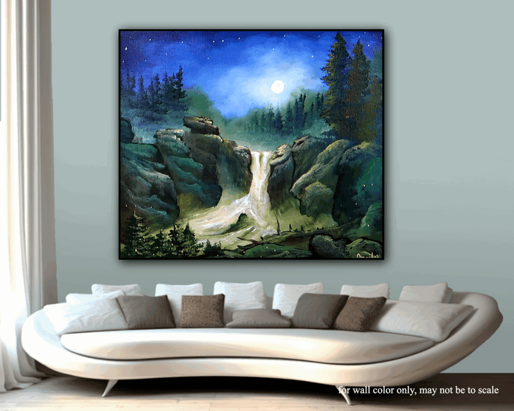 Moonlight Waterfall in the Night Forest | Landscape Art | Oval Brush Technique | Acrylics