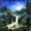 Moonlight Waterfall in the Night Forest | Landscape Art | Oval Brush Technique | Acrylics