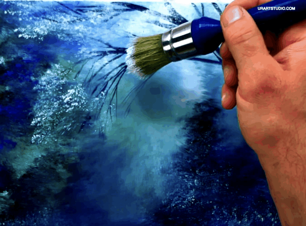 Blue Waterfall | Oval Brush Painting Techniques | Easy Acrylic Art for Beginners