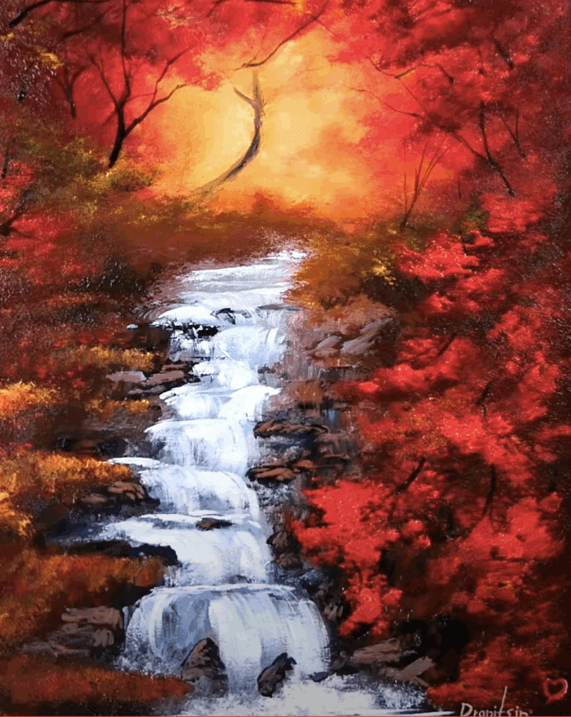 How to paint autumn waterfall | Landscape Art | Oval Brush | Acrylics
