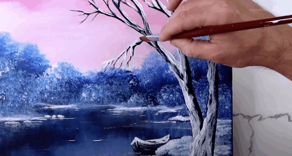 Painting a Snow-Covered Boat – Step-by-Step Acrylic Landscape Tutorial for Beginners