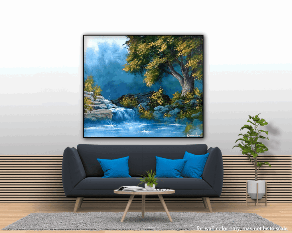Big Tree and Sparkling Waterfall in Sunlight | Landscape Art | Oval Brush Technique | Acrylics