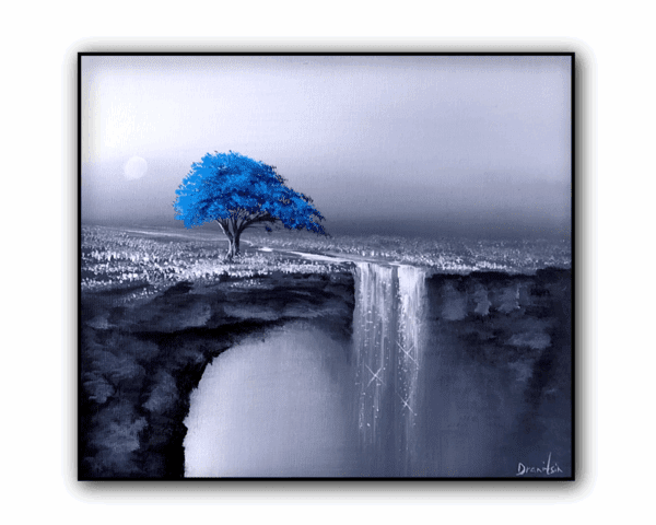 blue tree waterfall