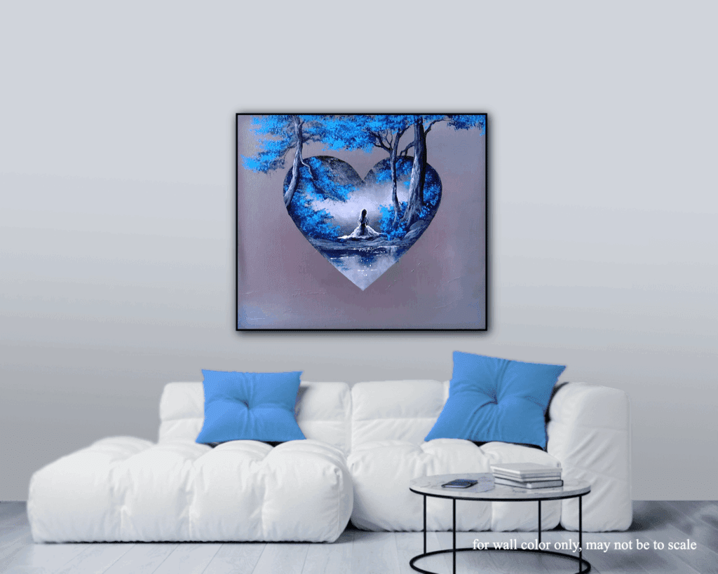 Heart Landscape Painting | Lady in White Dress by the Lake | 4 colors | Easy for Beginners
