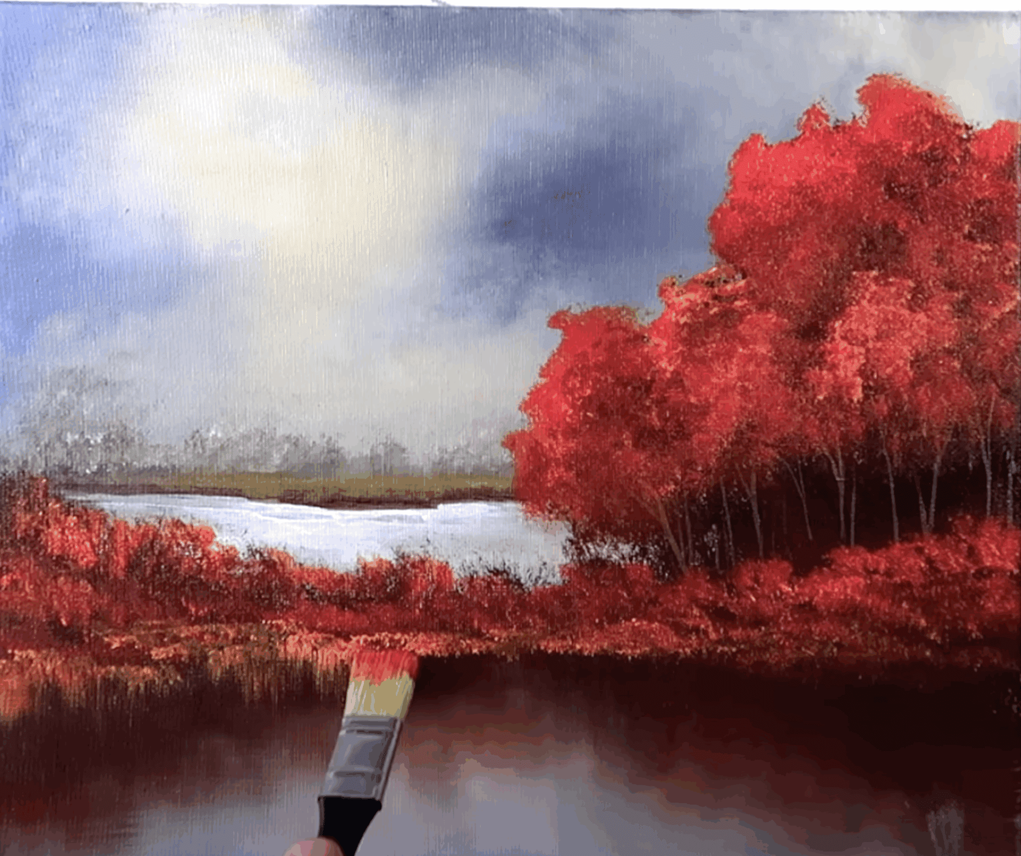 Colors of Autumn on a Cloudy Day | Acrylic step by step painting technique 19