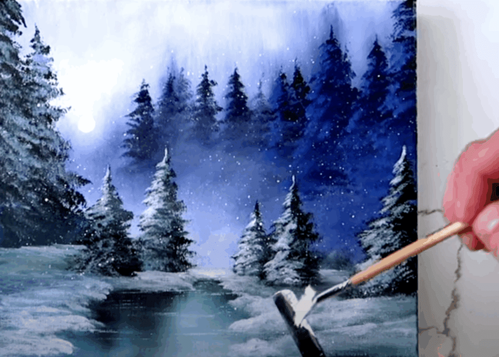 Winter Pond Acrylic Painting Techniques for Beginners | Oval Brush Art