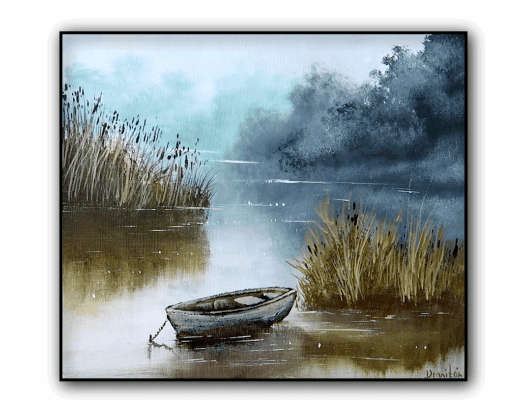 boat in tall grass acrylic painting 1