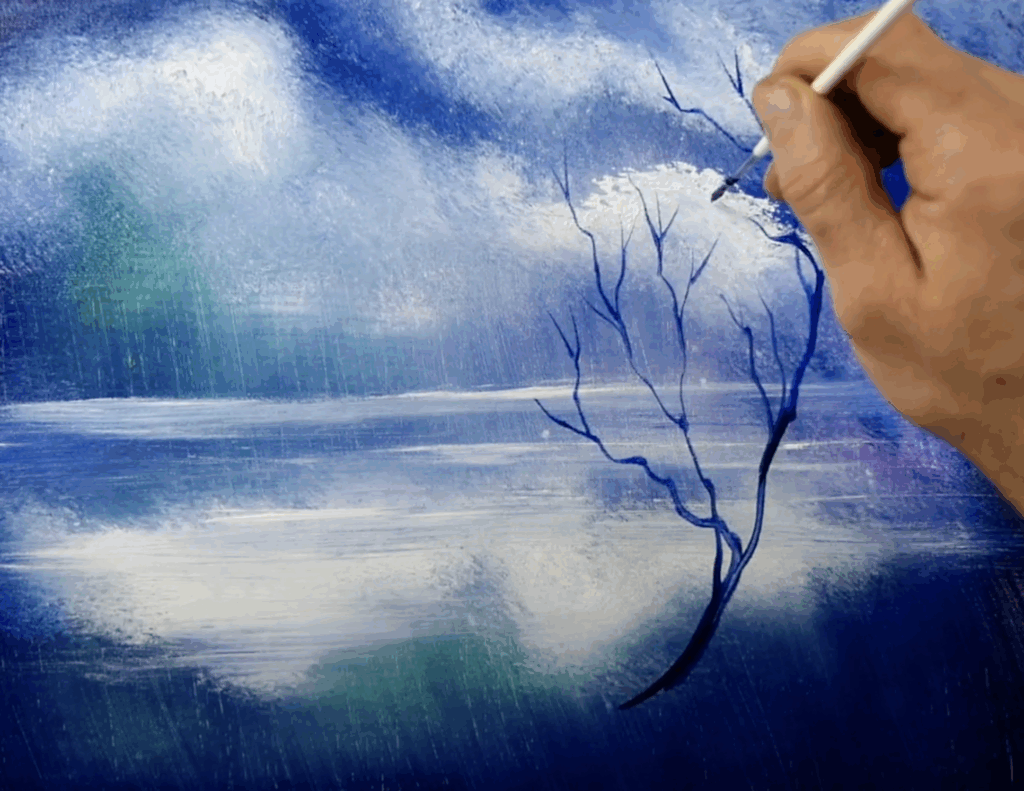 Blue Abstract Landscape in the Rain | Easy for Beginners | Acrylic Painting