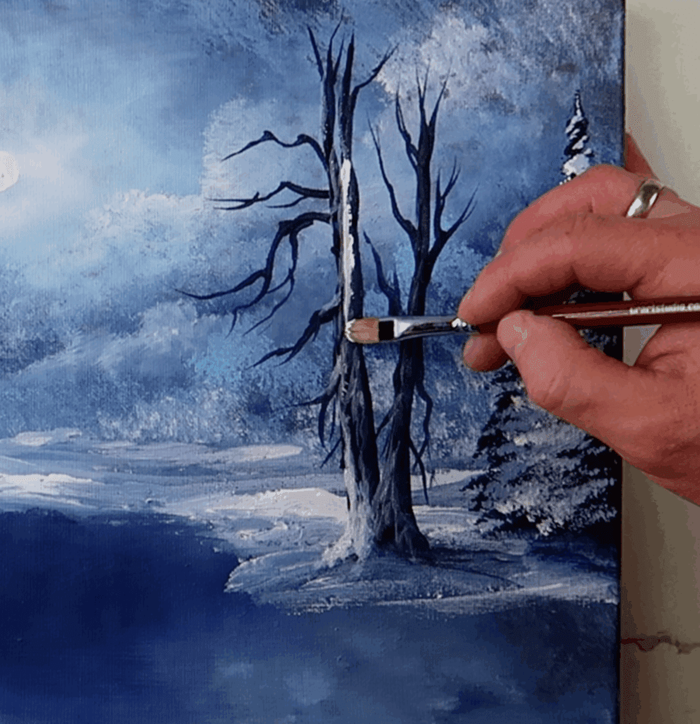 How to Paint Frozen Pond Winter Landscape #acrylicpainting #winterart #paintingtechniques #art