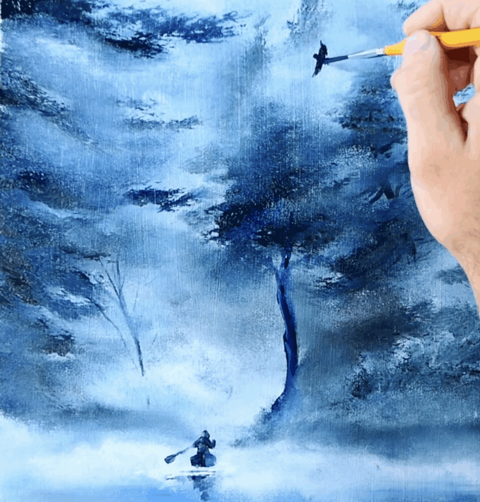 Adventurous Kayaker in a Stunning Landscape | Oval Brush Art | Acrylics | Easy for Beginners