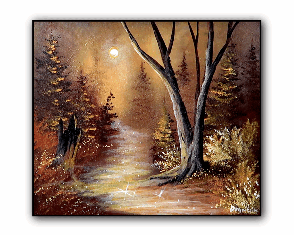 Golden Moonlight Path | Landscape Art | Oval Brush Technique | Acrylics 1
