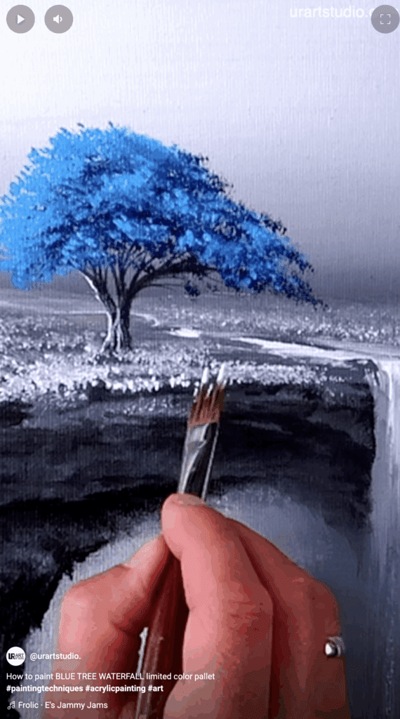 How to paint BLUE TREE WATERFALL limited color pallet #paintingtechniques #acrylicpainting #artforbeginners