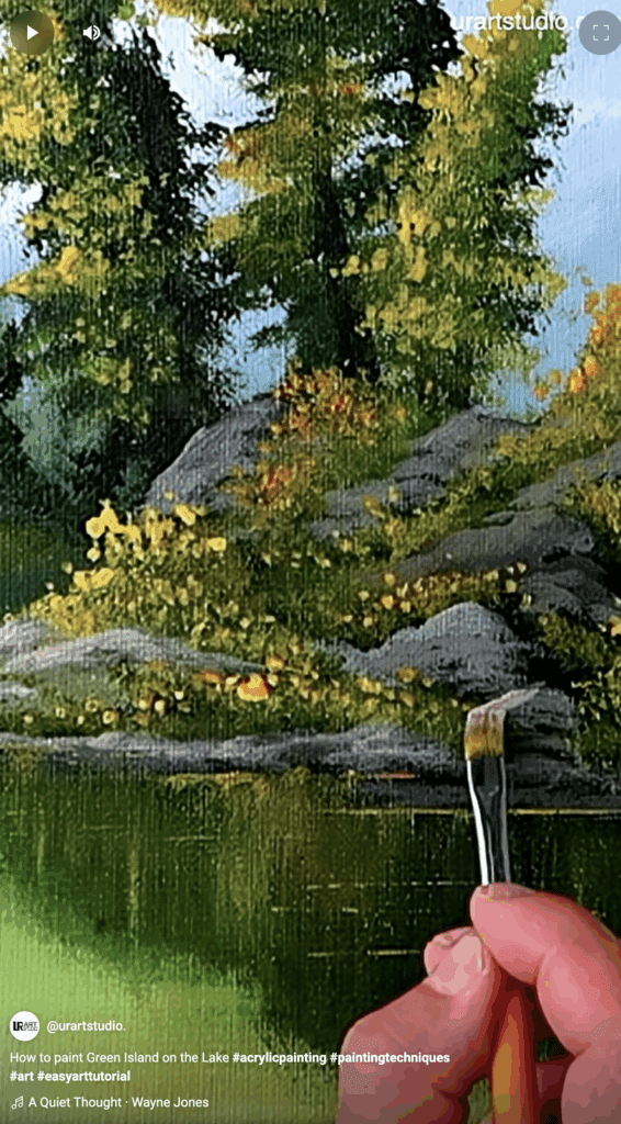 How to paint Green Island on the Lake #acrylicpainting #paintingtechniques #art #easyarttutorial