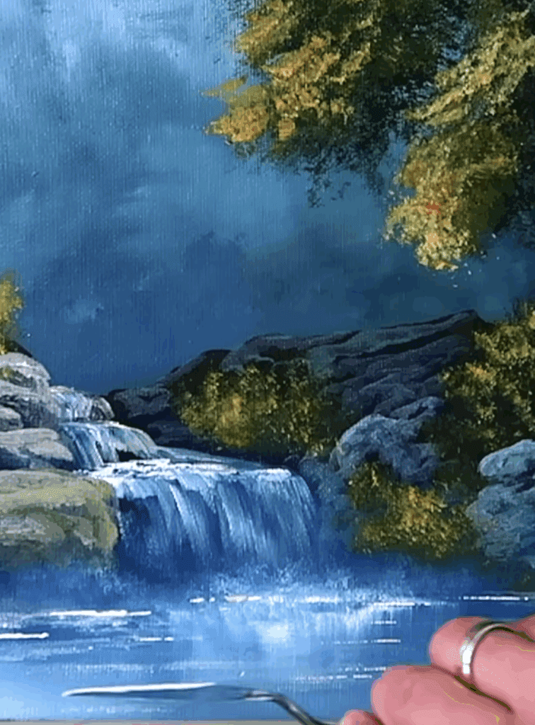 Painting Waterfall in Sunlight Oval Brush Art #acrylicpainting #paintingtechniques #waterfallart