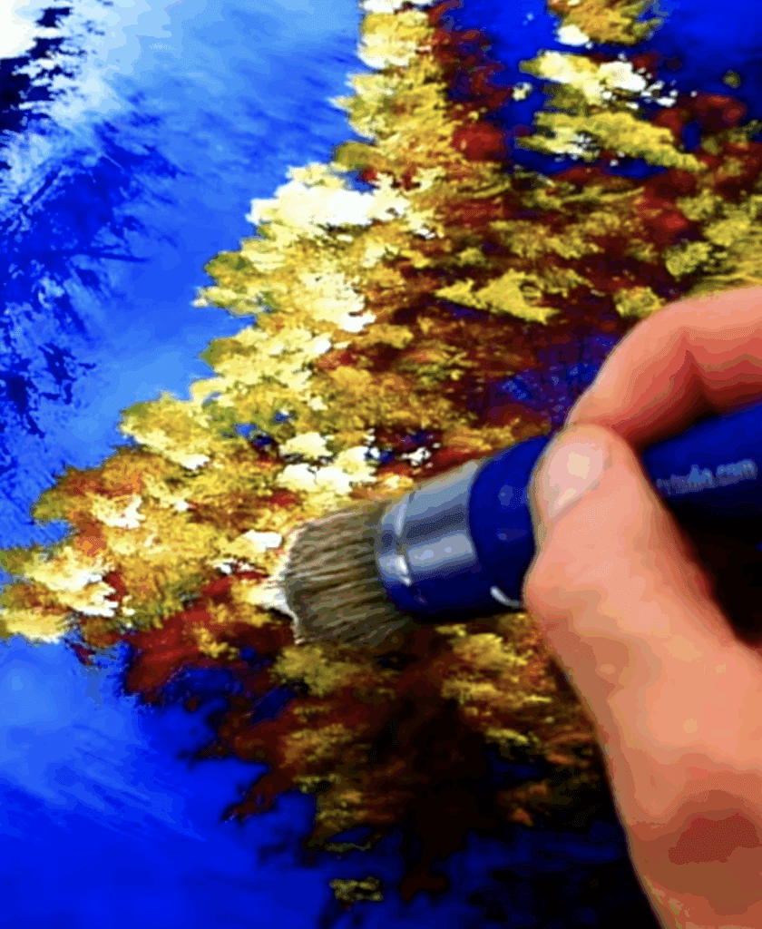 Painting Yellow Tree in Blue Landscape #acrylicpainting #paintingtechniques #artforbeginners