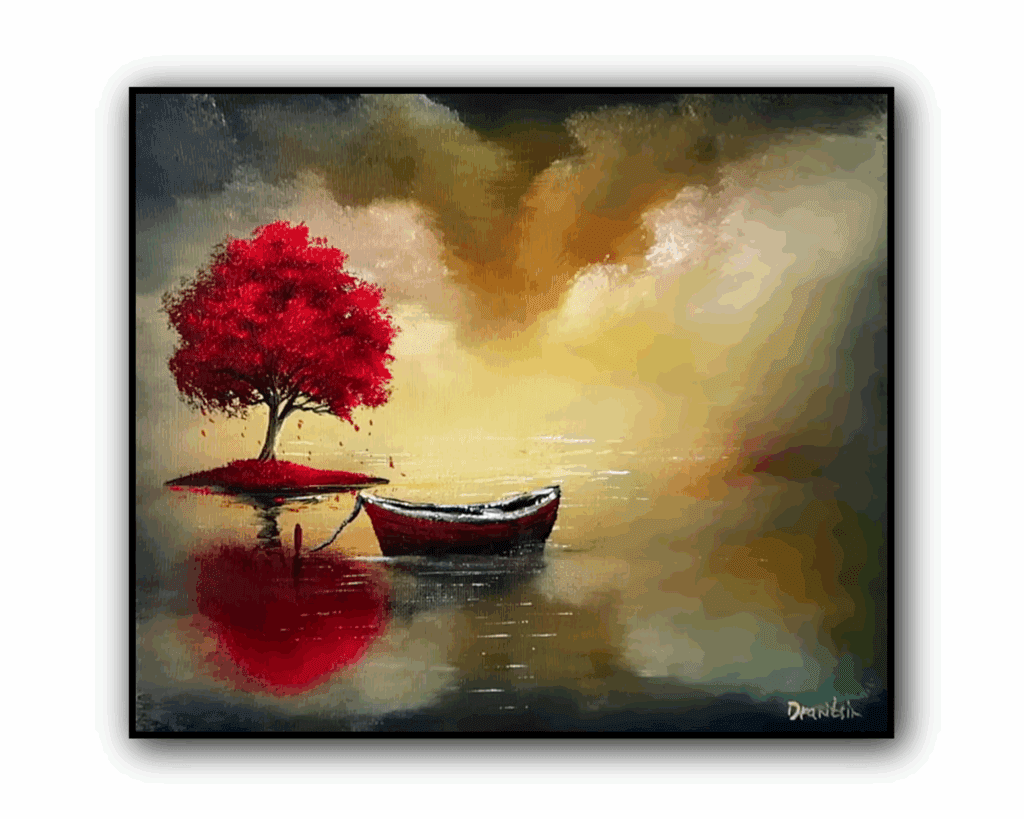 Peaceful Lake with Red Tree and Boat | Sunshine Through Clouds | Easy for Beginners | Acrylics.