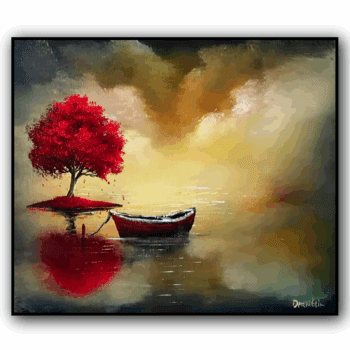 Peaceful Lake with Red Tree and Boat | Sunshine Through Clouds | Easy for Beginners | Acrylics 4