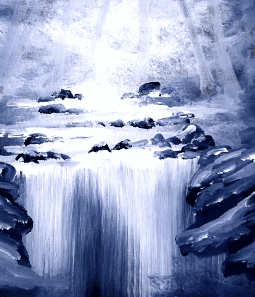 Step by Step Black and White Waterfall Landscape Painting #acrylicpainting #paintingtechniques #art