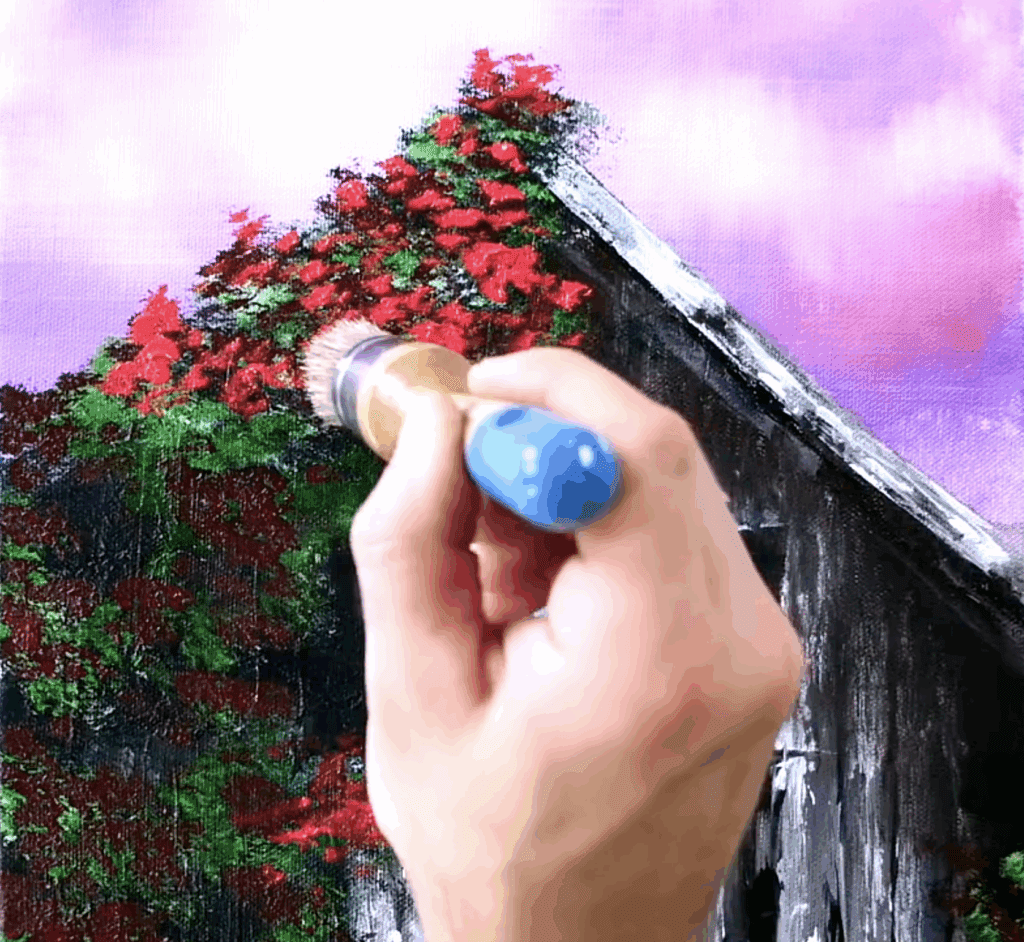 Step by Step Painting Barn & Red Roses | Oval Brush Art | Palette Knife Techniques