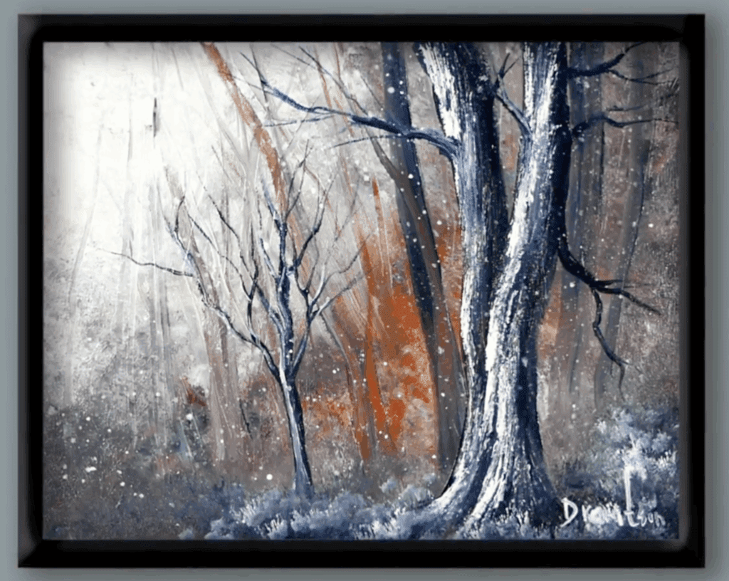 Winter Landscape | Oval Brush Art | Falling Snow | Acrylics | Easy for Beginners