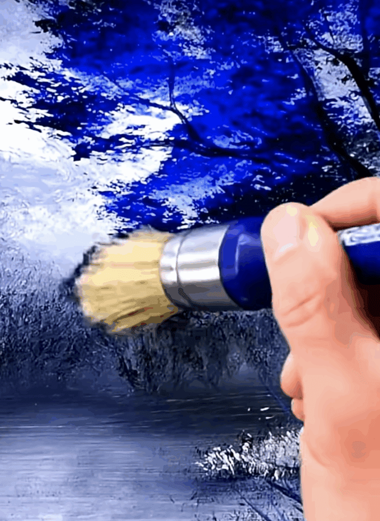 Painting Blue Tree Black White Landscape #acrylicpainting #paintingtechniques #artwork