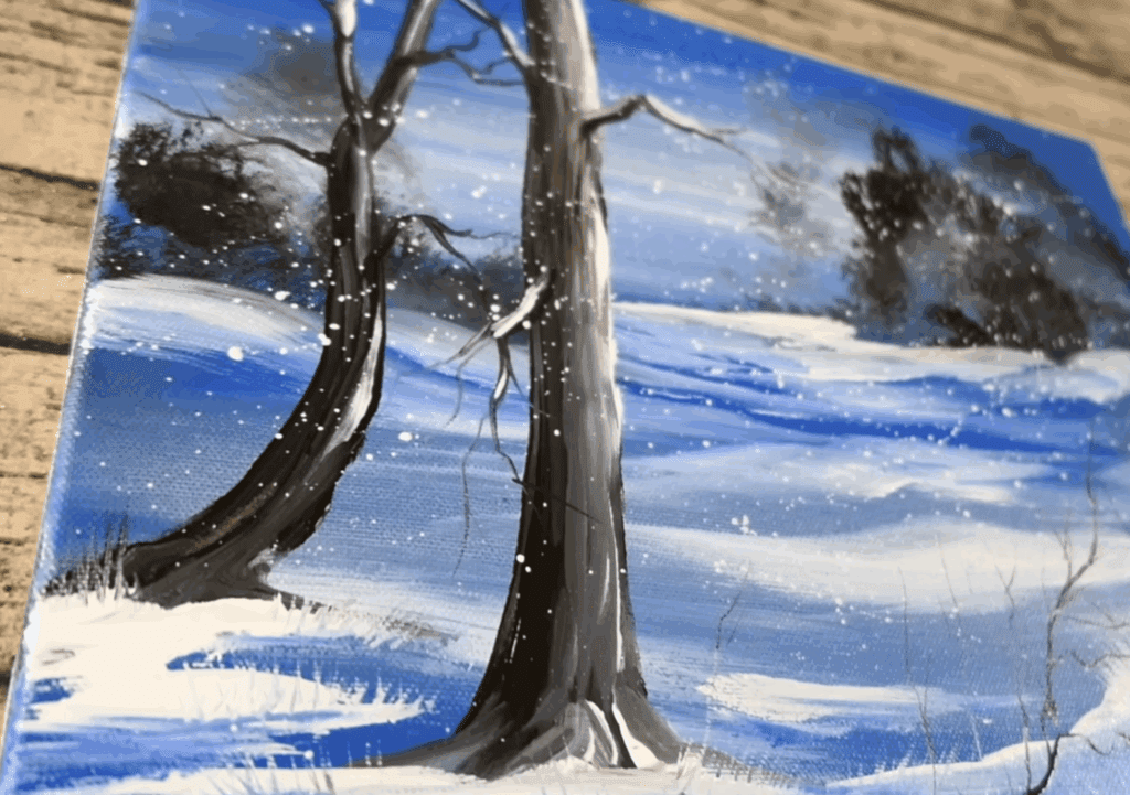 Painting Blue Winter Landscape | Oval Brush Art | Acrylic Painting Techniques 2
