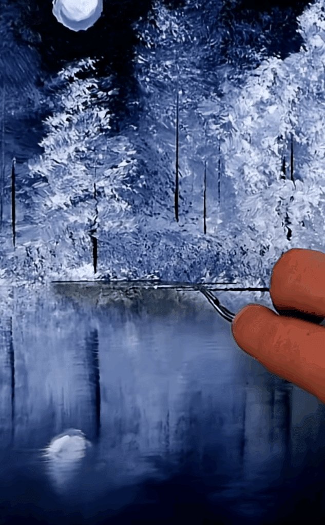 Painting White Landscape on Black Canvas Oval Brush Art #acrylicpainting #landscapeart #art