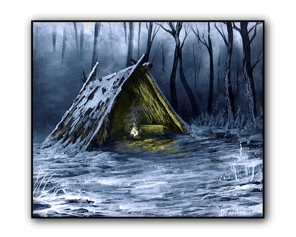 Snow-Covered Shelter in the Winter Forest | Beginner Friendly Painting 1