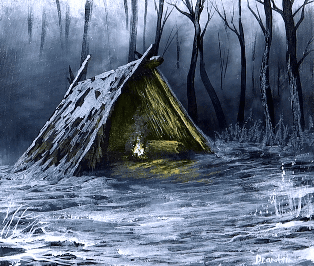 Step by Step Painting Snow-Covered Shelter in the Winter Forest | Beginner Friendly | Acrylics