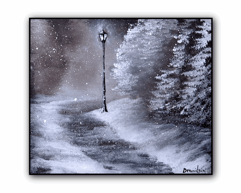 night winter trail acrylic landscape painting by urartstudio
