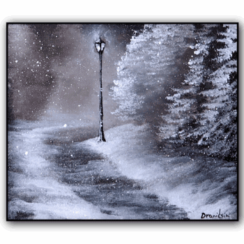 night winter trail acrylic landscape painting by urartstudio
