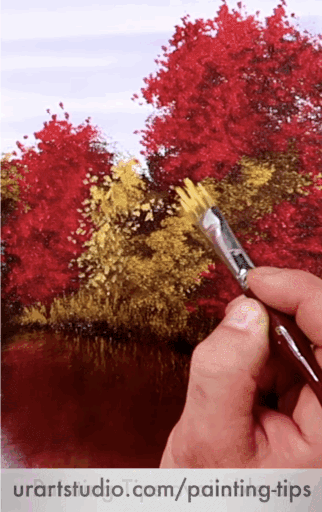 Autumn Lake Landscape Painting Oval Brush Art