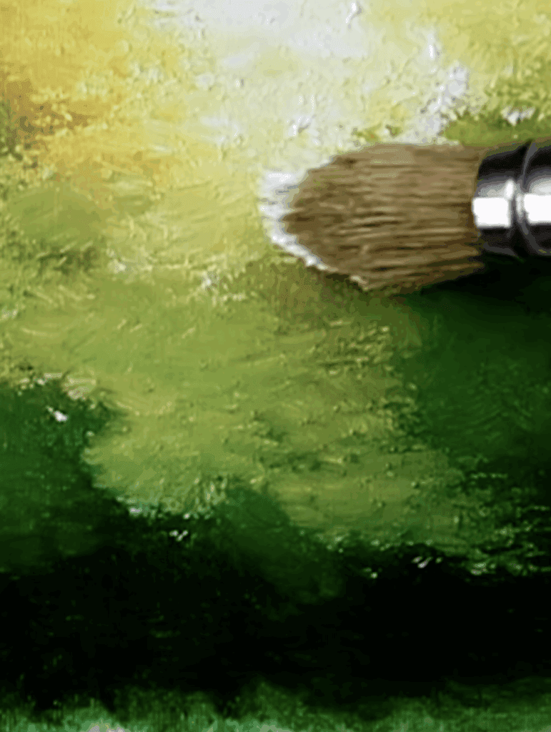 Green Pond Landscape Painting Oval Brush Art