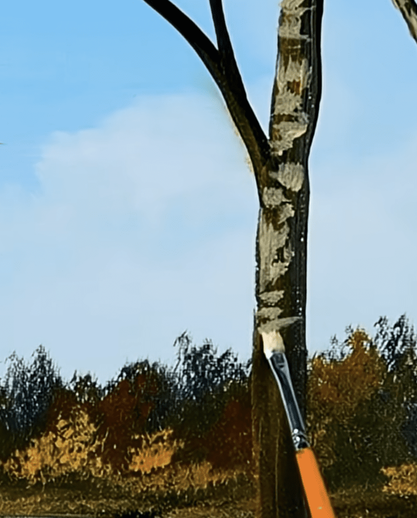 How to Paint Birch Tree Landscape Oval Brush Art #acrylicpainting #landscapeart #art