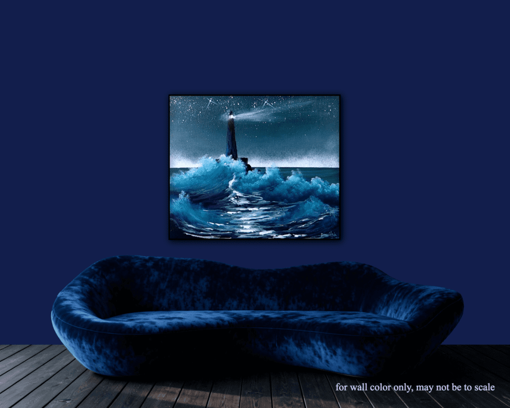 How to Paint a Night Lighthouse | Glowing Sky & Ocean Waves | Easy Acrylics for Beginners 2