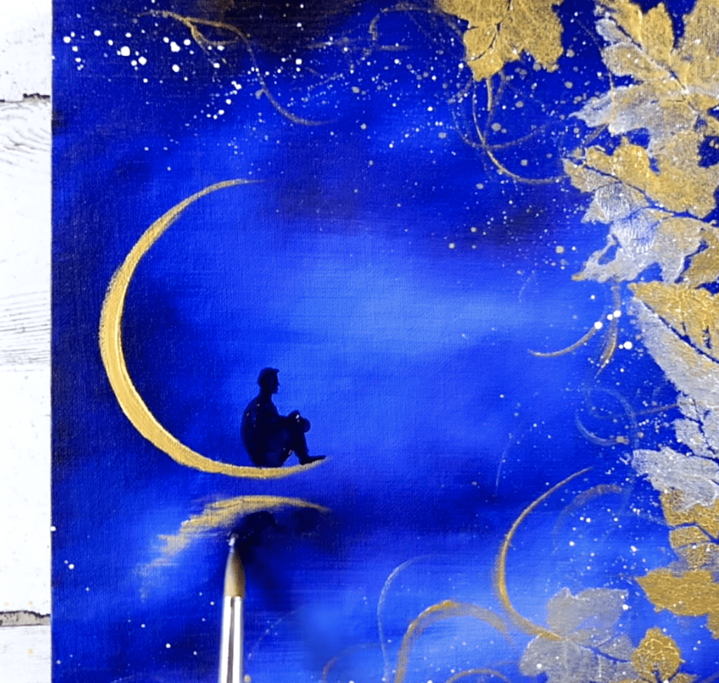 Man on the Moon | Oval Brush | Stencil Art | Acrylics