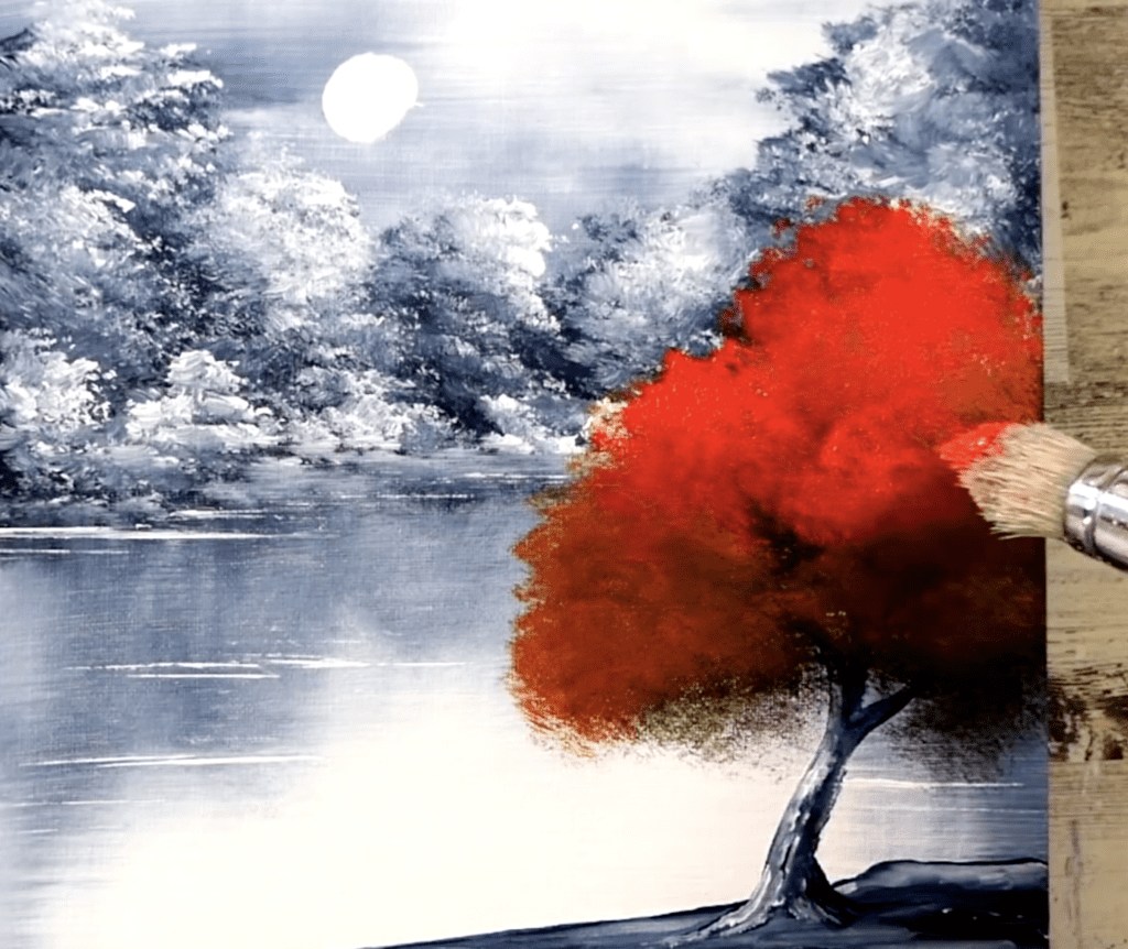 Red Tree | Black and White Landscape | Easy Painting for Beginners | Acrylics