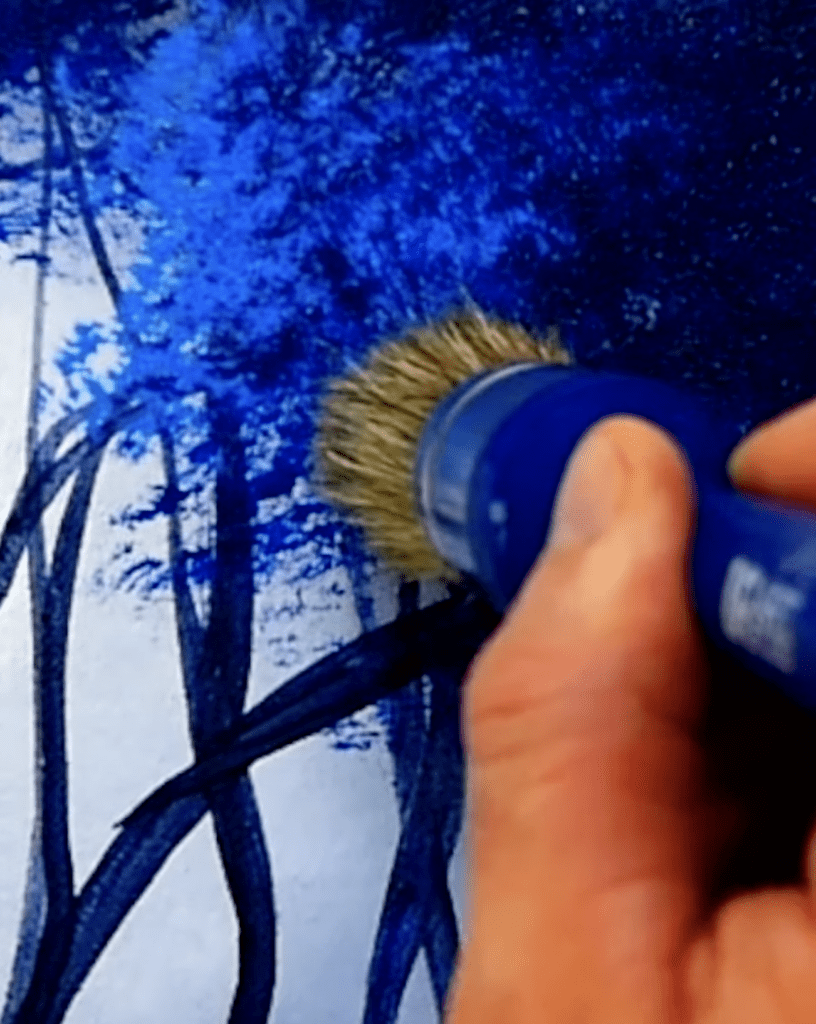 Step by Step Blue Tree Forest Acrylic Oval Brush Painting Technique #landscapeart #art #artwork