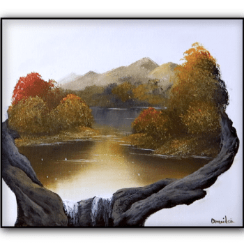 autumn lake waterfall