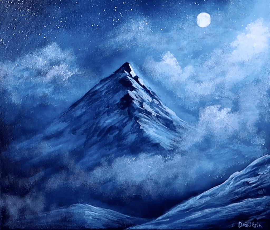 Night Mountain in Clouds – Silent Moonlit Summit