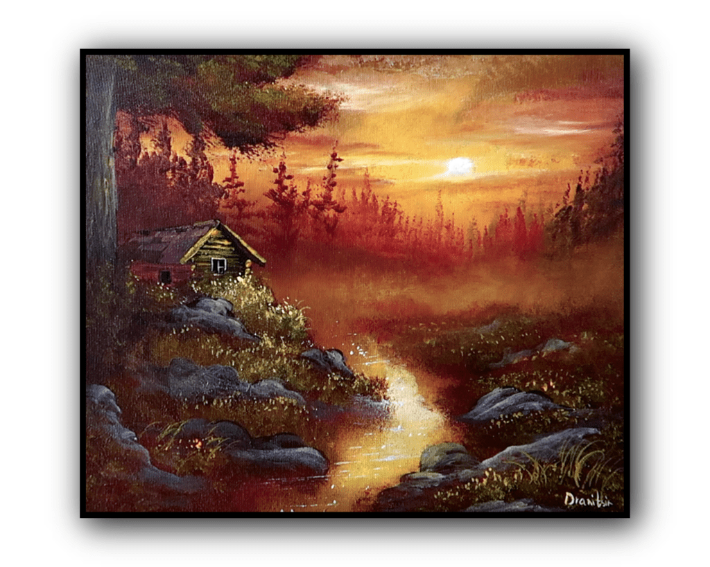 How to paint Cabin in Sunset | Acrylic Landscape Painting | Oval Brush Art