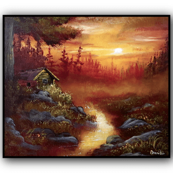 How to paint Cabin in Sunset | Acrylic Landscape Painting | Oval Brush Art