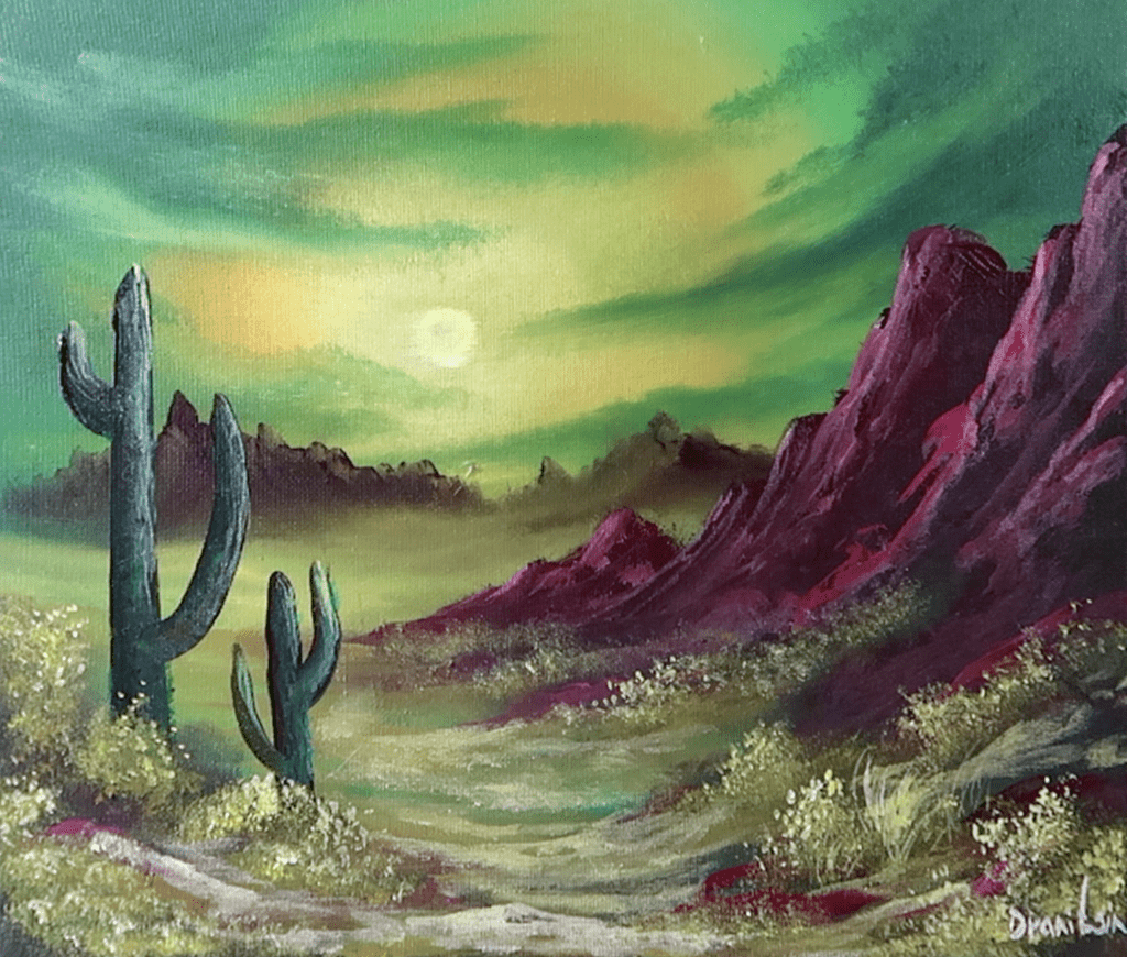 How to paint Cactus in Desert | Quick and Easy Acrylic Landscape Painting #artforbeginners