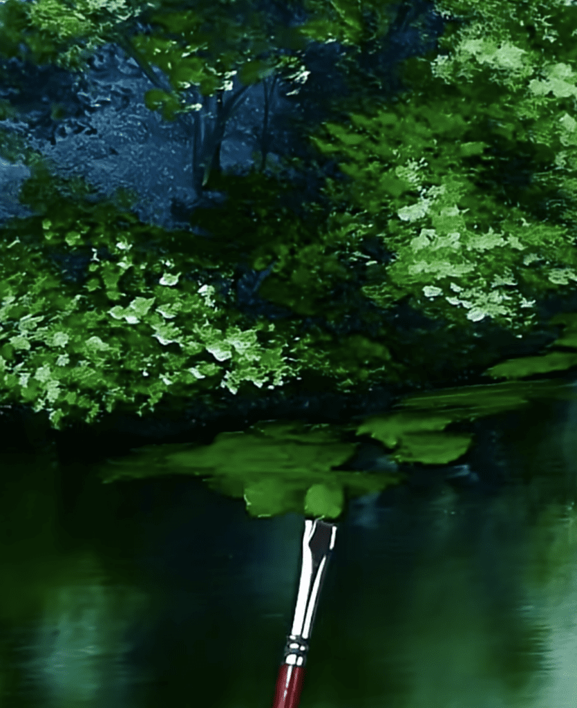 Green Pond Quick Acrylic Landscape Painting Tutorial #landscapeart #easyforbegginers