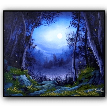 Moonlit Forest | Acrylic Landscape Painting | Oval Brush Art 1