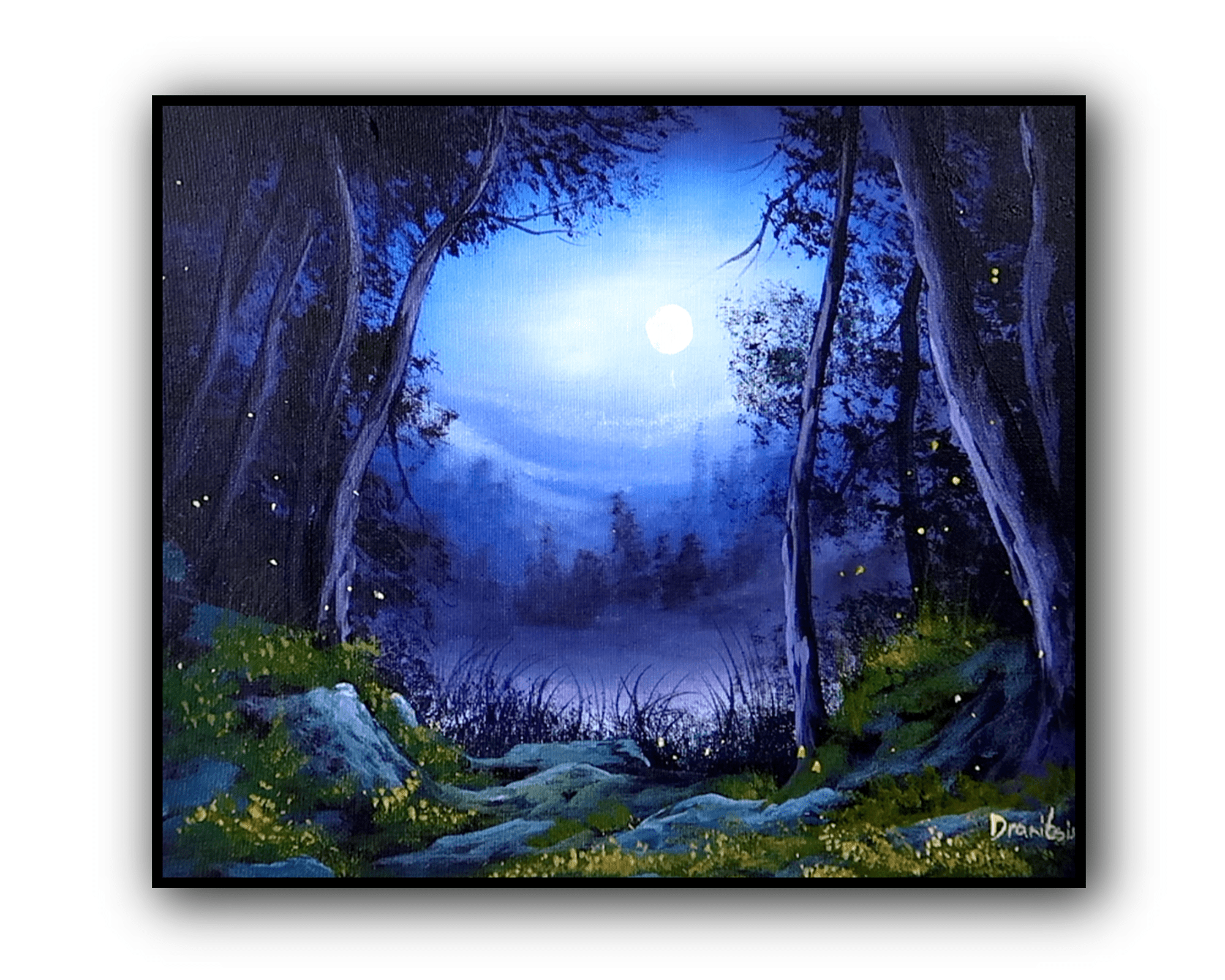 Moonlit Forest | Acrylic Landscape Painting | Oval Brush Art 1