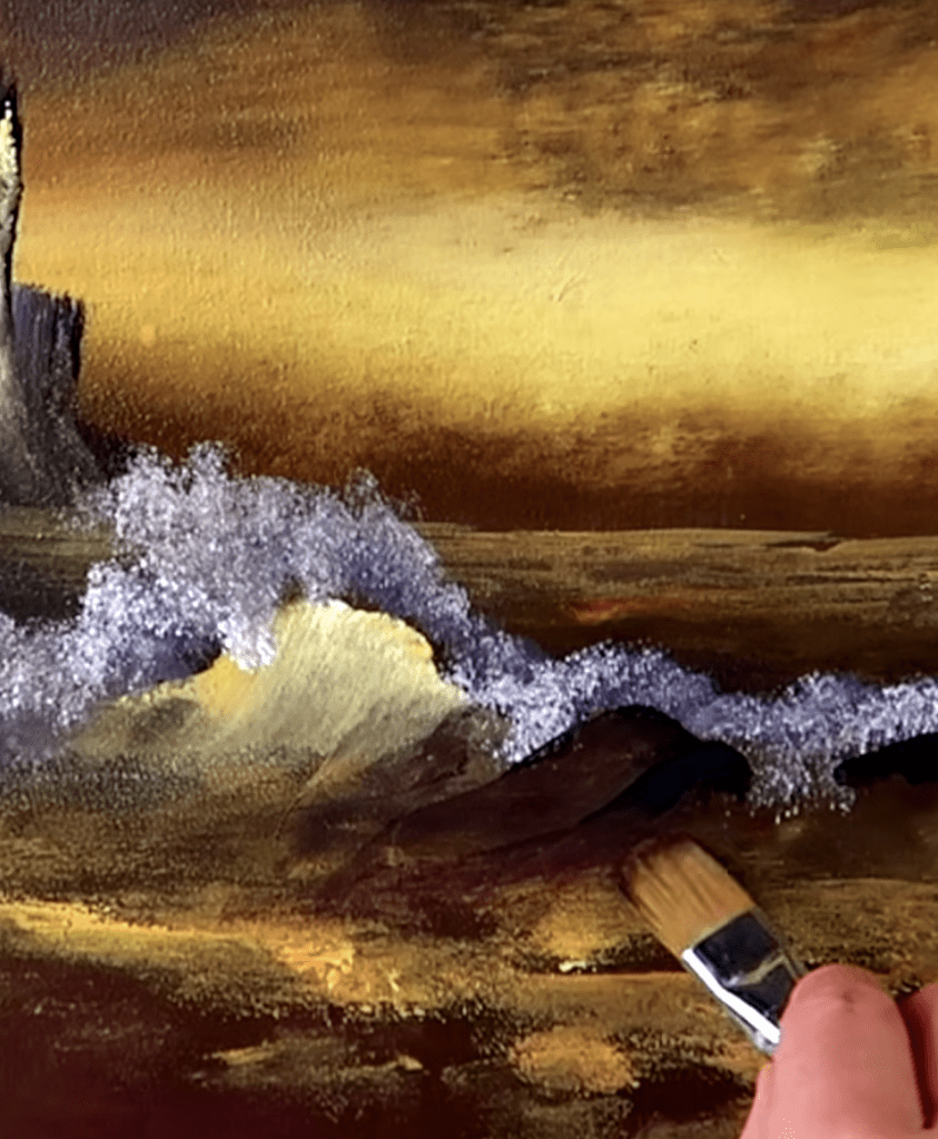 Ocean Wave at Sunset | Quick Acrylic Seascape Painting | Oval Brush Art