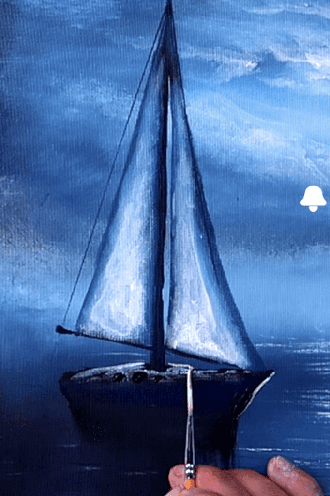 Sailboat in Moonlight | Quick Acrylic Painting | Oval Brush Art